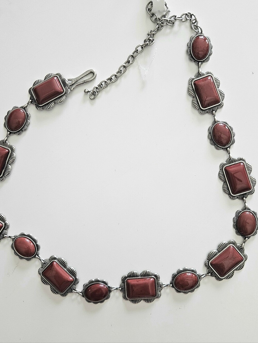 NWT Haute Hippie Rust Red And Hammered Silver Ornate Concho/Cabochon Chain Belt - Picture 4 of 6
